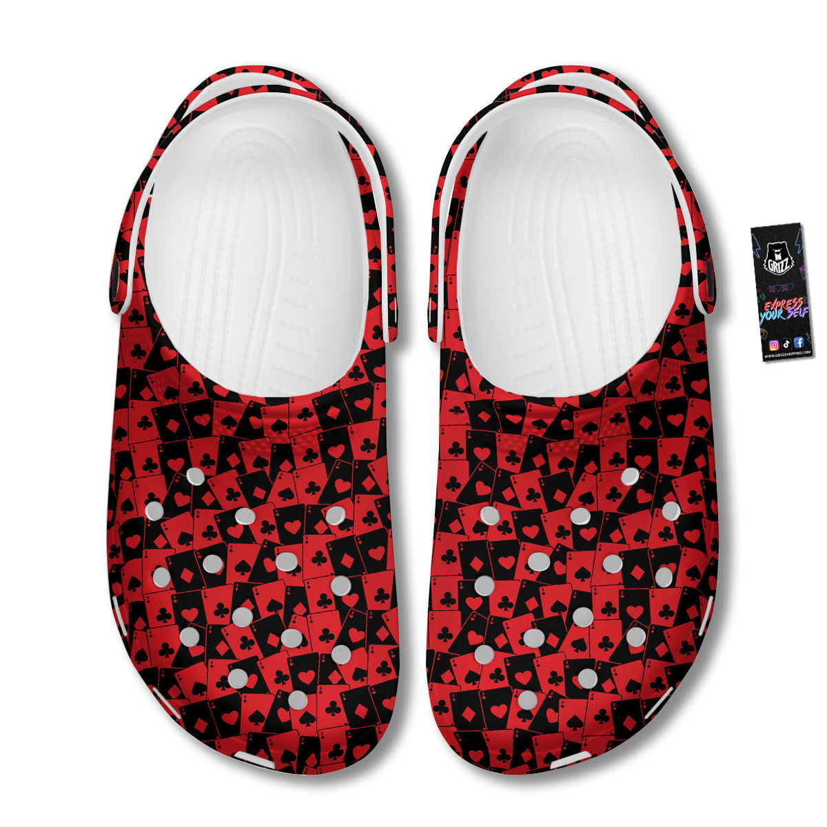 Playing Cards Black Red Print Pattern Clog-grizzshop