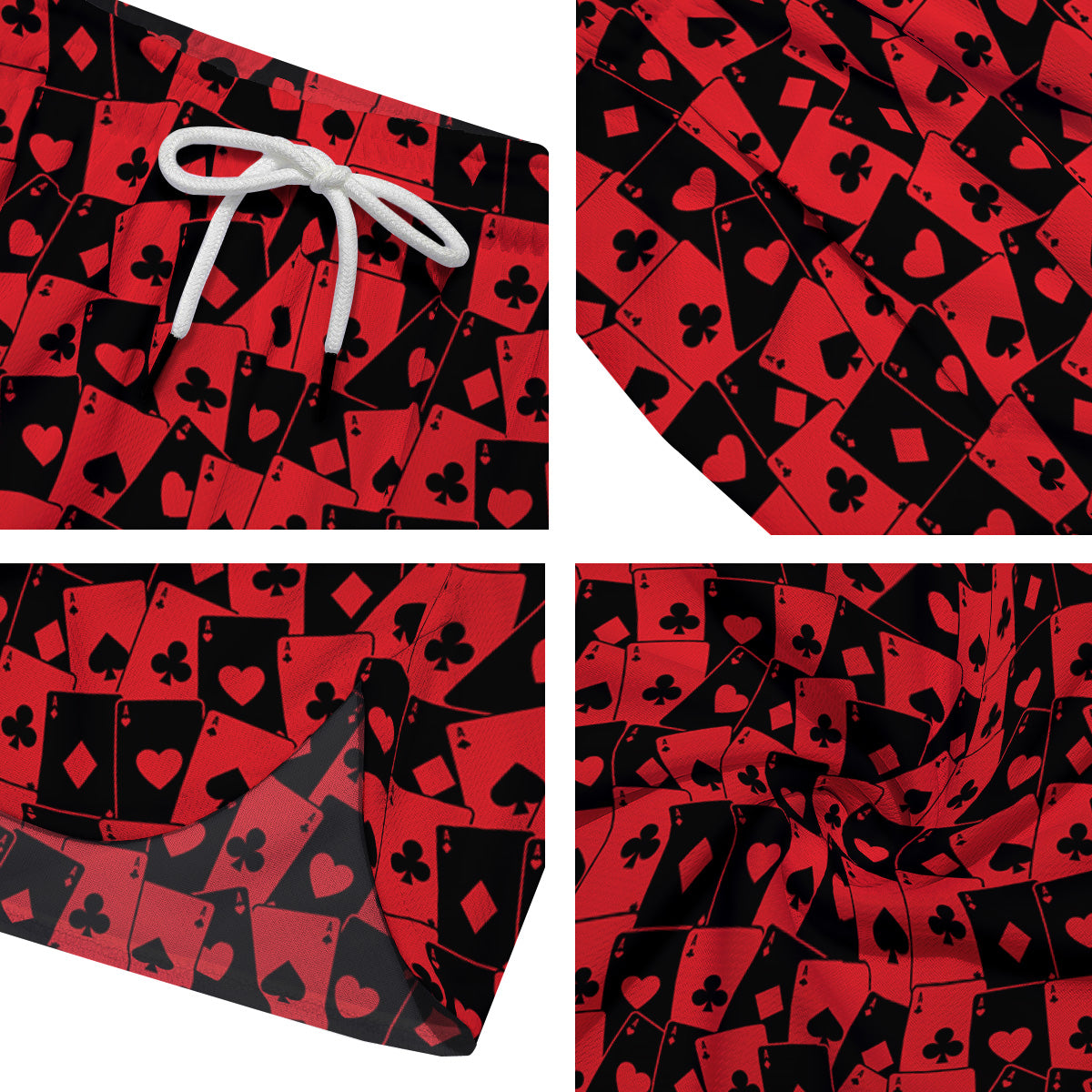 Playing Cards Black Red Print Pattern Men's Running Shorts-grizzshop