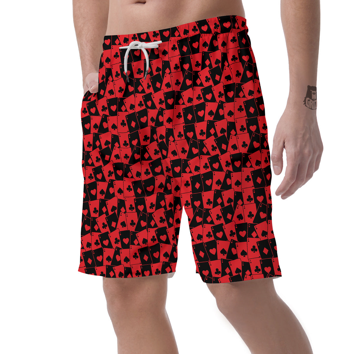 Playing Cards Black Red Print Pattern Men's Shorts-grizzshop