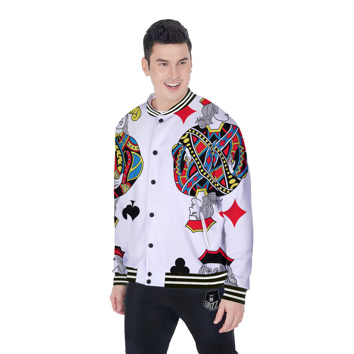 Playing Cards Four Jacks Print Baseball Jacket-grizzshop