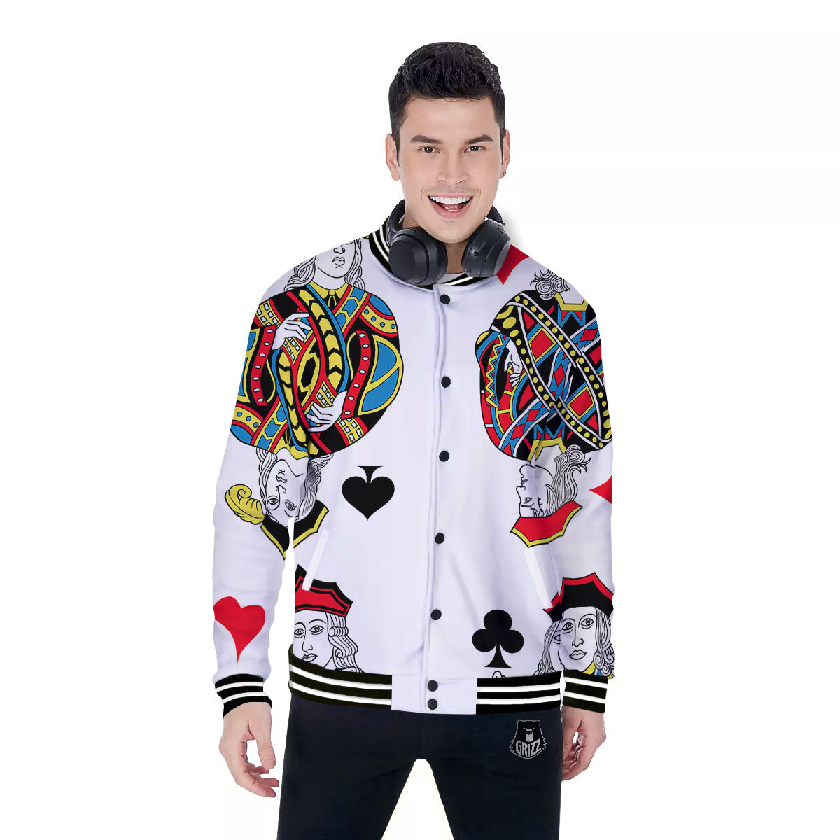 Playing Cards Four Jacks Print Baseball Jacket-grizzshop