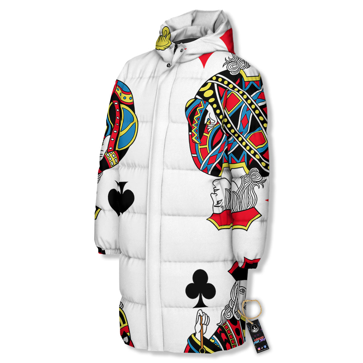 Playing Cards Four Jacks Print Long Down Jacket-grizzshop