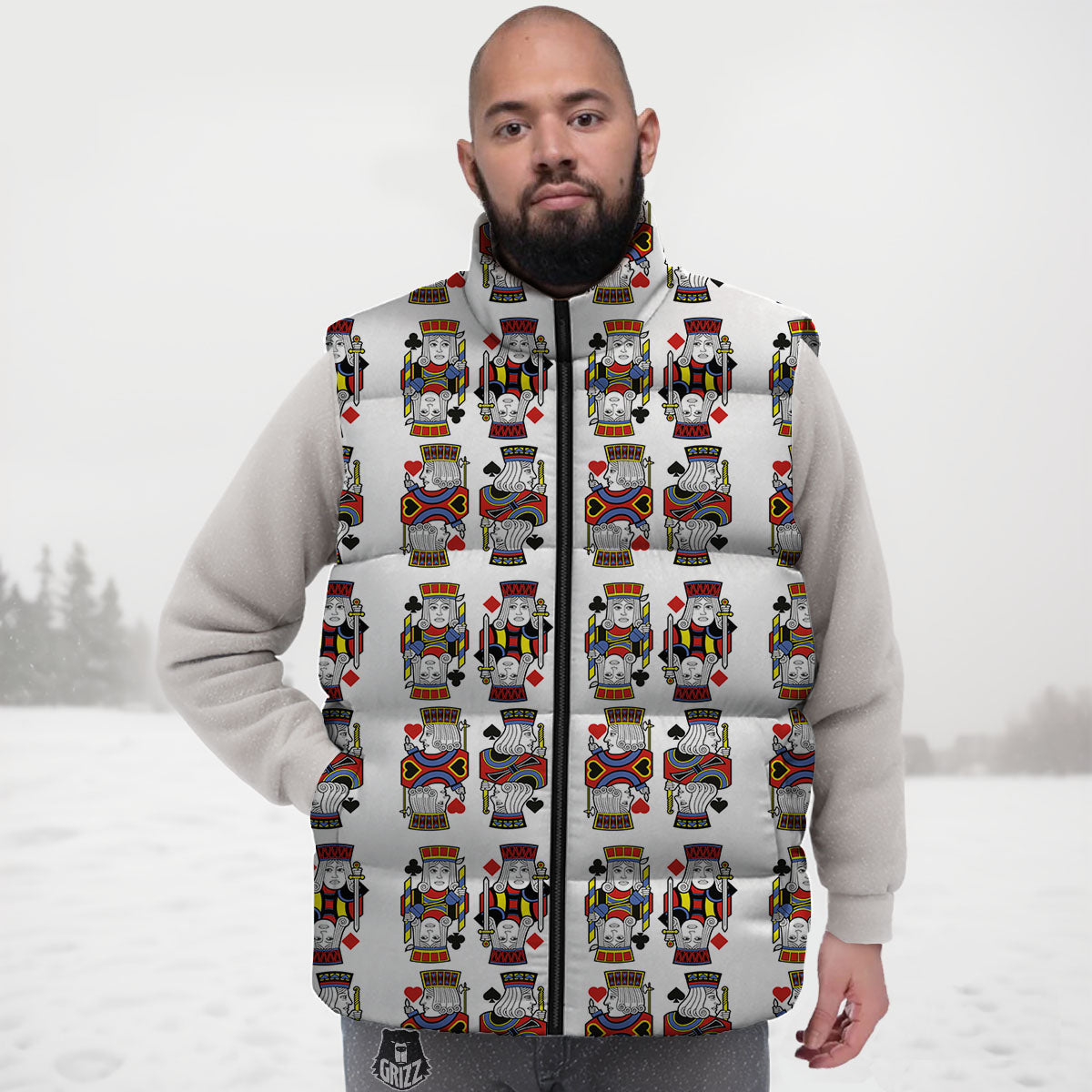Playing Cards Four Jacks Print Pattern Down Vest-grizzshop