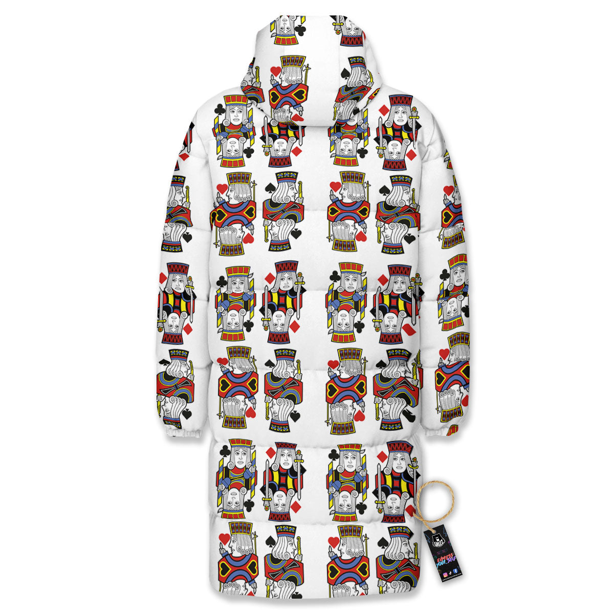 Playing Cards Four Jacks Print Pattern Long Down Jacket-grizzshop