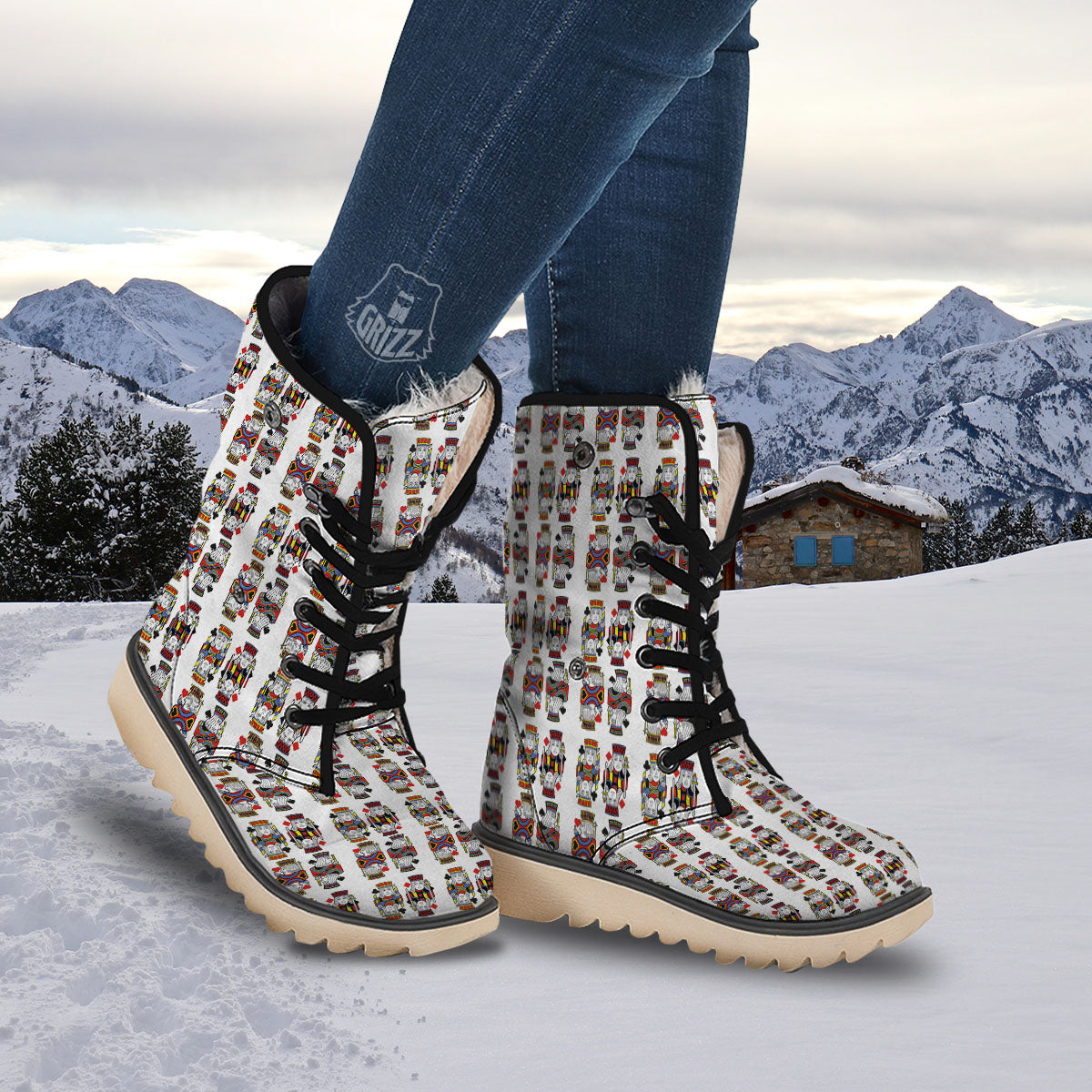 Playing Cards Four Jacks Print Pattern Snow Boots-grizzshop