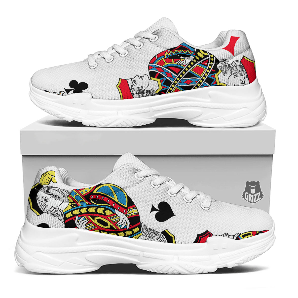Playing Cards Four Jacks Print White Chunky Shoes-grizzshop