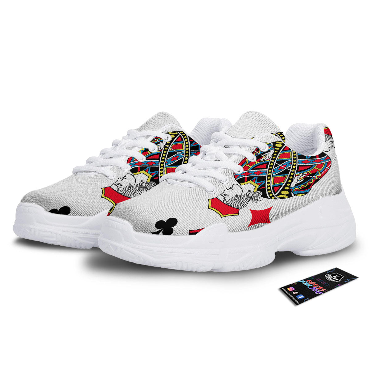 Playing Cards Four Jacks Print White Chunky Shoes-grizzshop