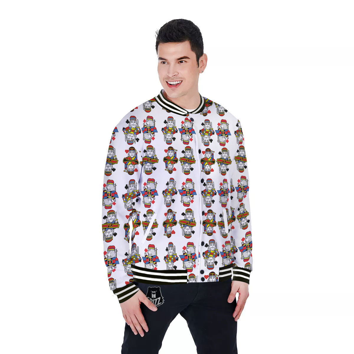 Playing Cards Four Kings Print Pattern Baseball Jacket-grizzshop