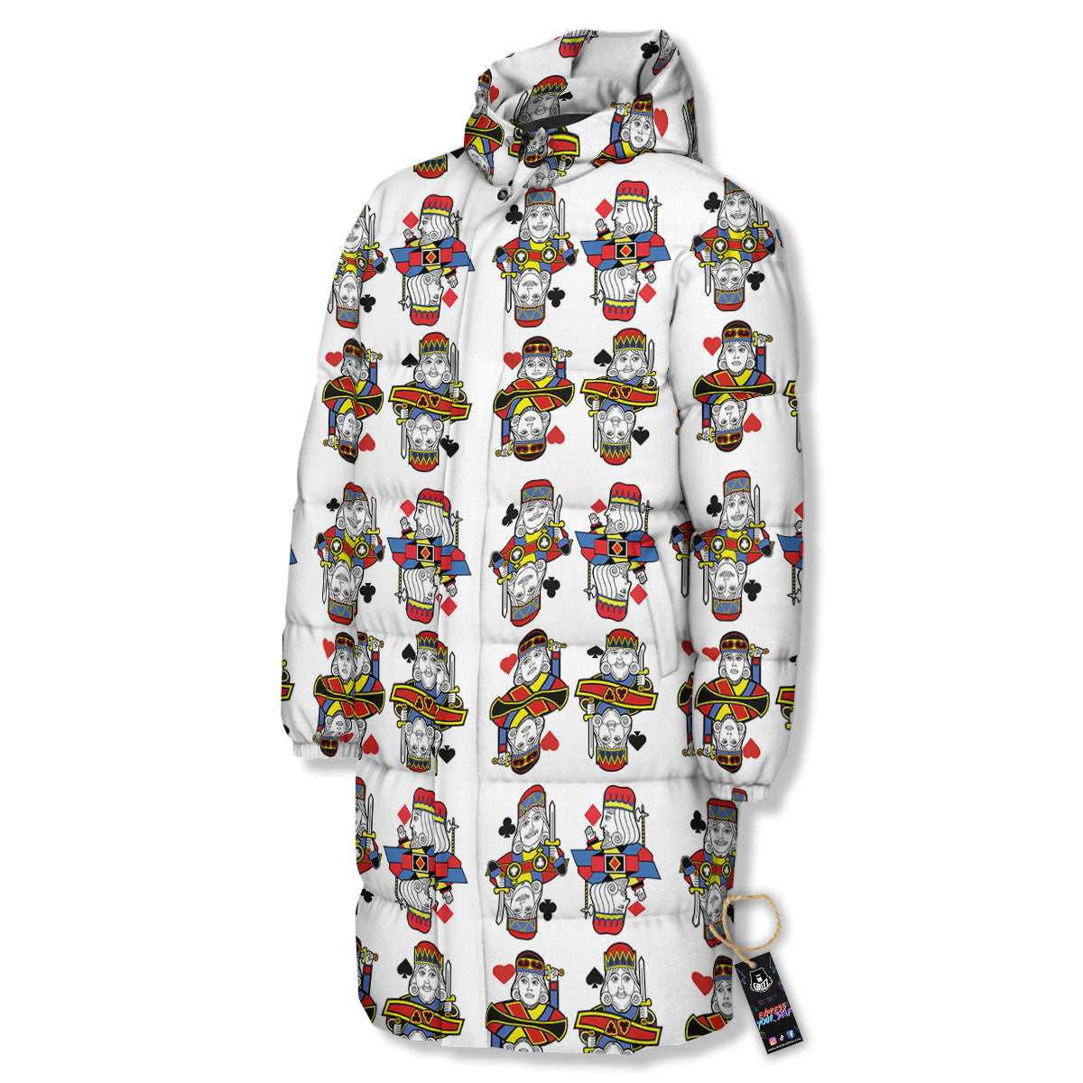 Playing Cards Four Kings Print Pattern Long Down Jacket-grizzshop