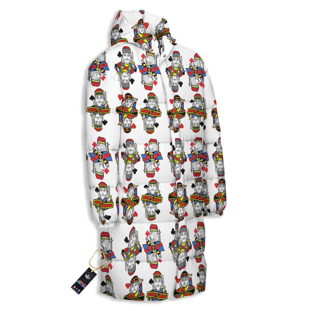 Playing Cards Four Kings Print Pattern Long Down Jacket-grizzshop