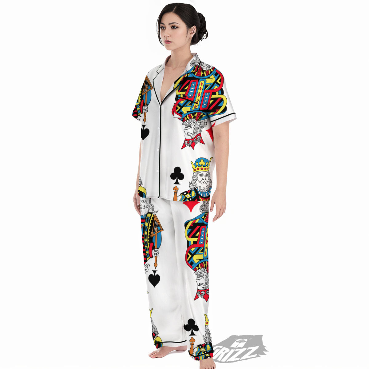 Playing Cards Four Kings Print Women's Pajamas Set-grizzshop