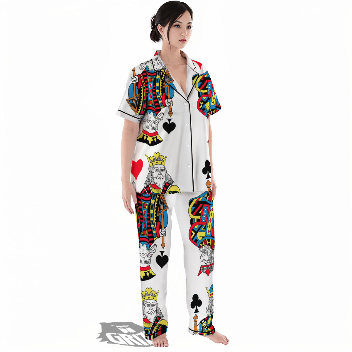 Playing Cards Four Kings Print Women's Pajamas Set-grizzshop