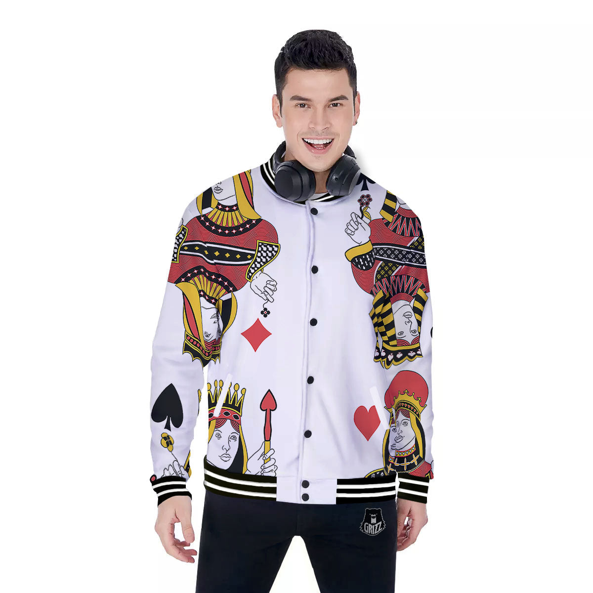 Playing Cards Four Queens Print Baseball Jacket-grizzshop