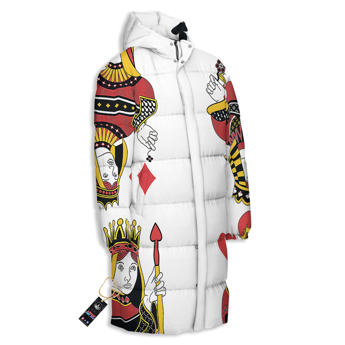 Playing Cards Four Queens Print Long Down Jacket-grizzshop