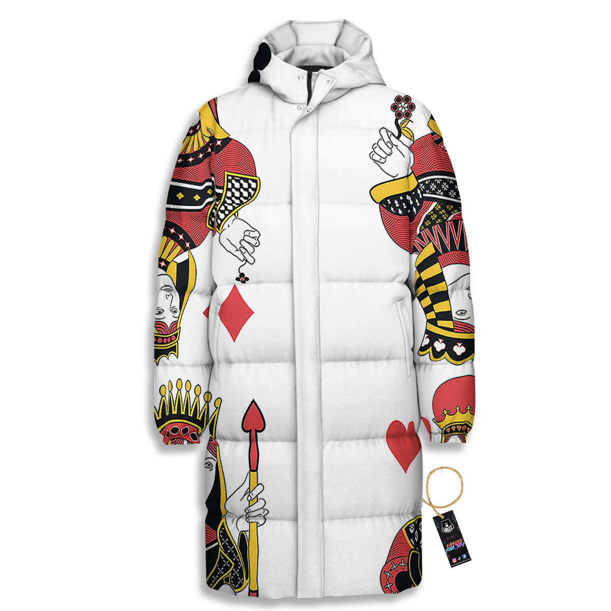 Playing Cards Four Queens Print Long Down Jacket-grizzshop
