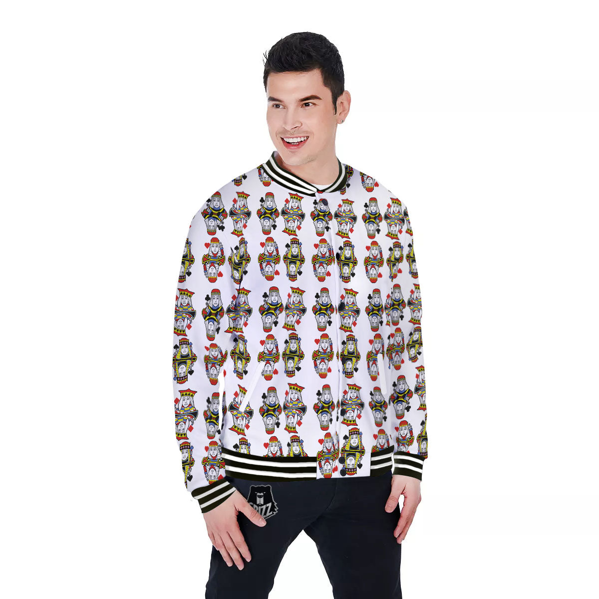 Playing Cards Four Queens Print Pattern Baseball Jacket-grizzshop