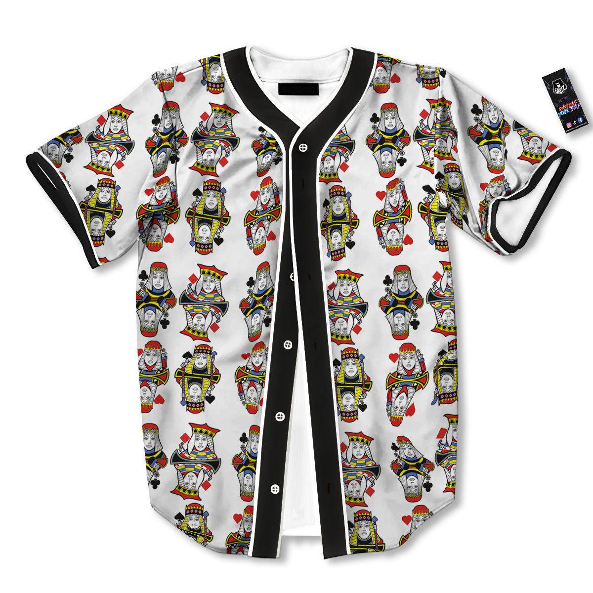 Playing Cards Four Queens Print Pattern Baseball Jersey-grizzshop