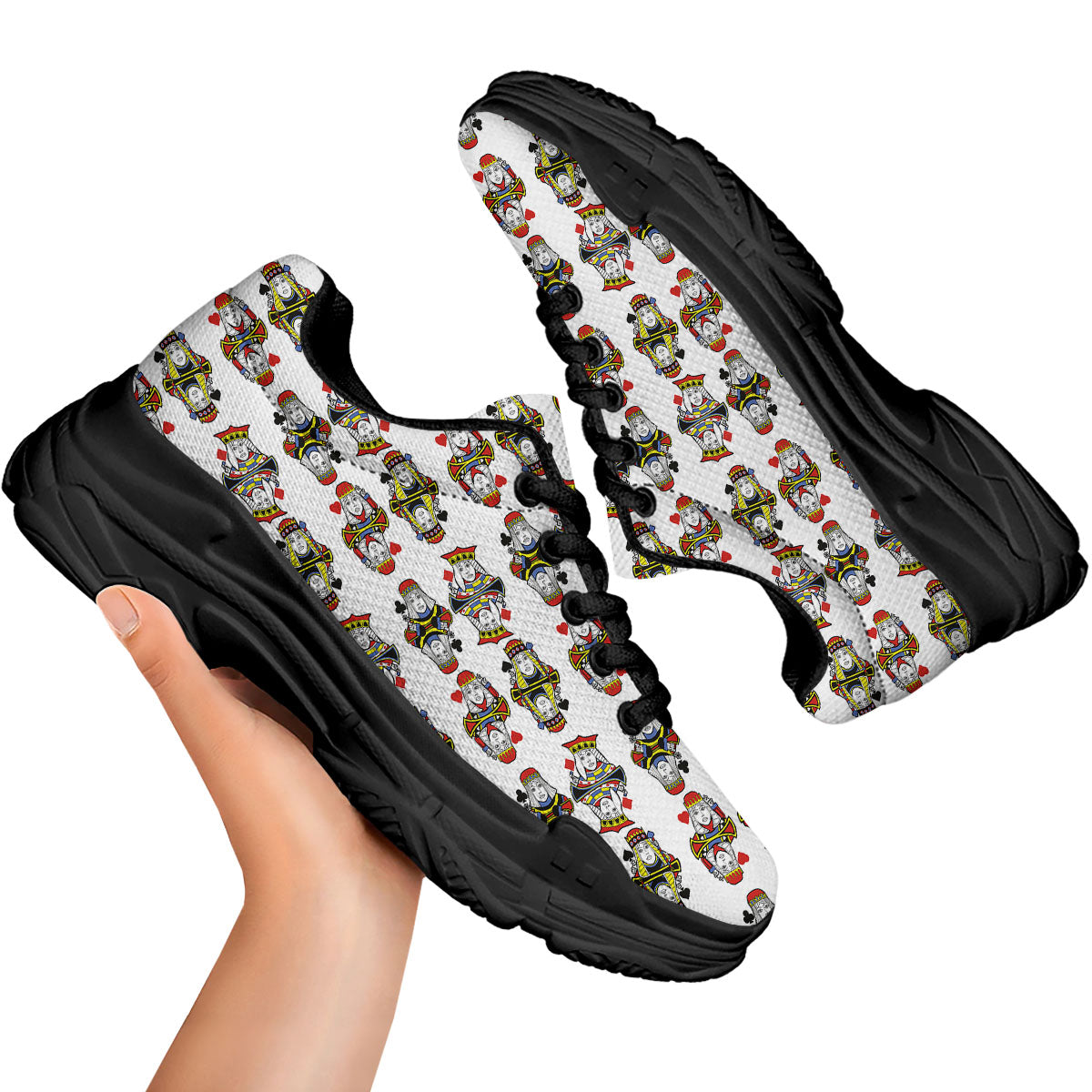 Playing Cards Four Queens Print Pattern Black Chunky Shoes-grizzshop