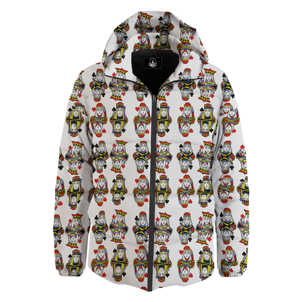 Playing Cards Four Queens Print Pattern Down Jacket-grizzshop