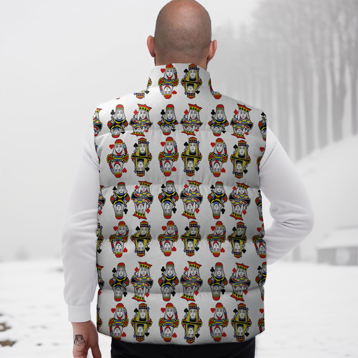 Playing Cards Four Queens Print Pattern Down Vest-grizzshop