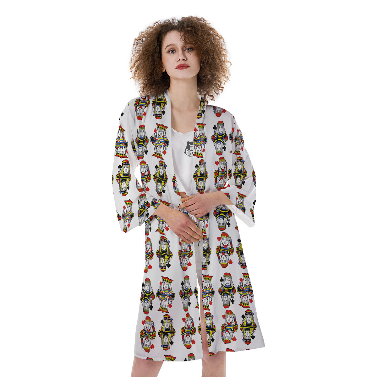 Playing Cards Four Queens Print Pattern Kimono-grizzshop
