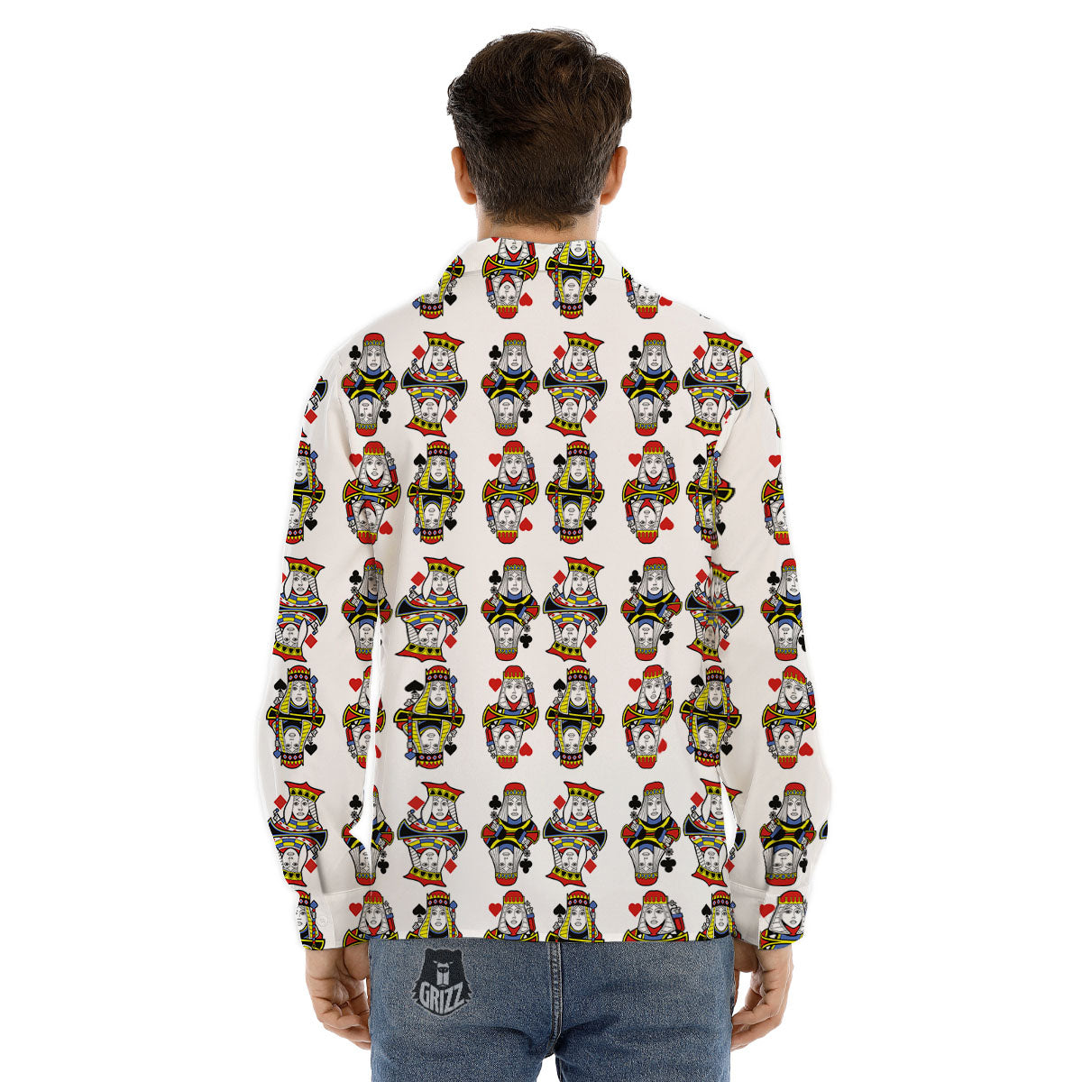 Playing Cards Four Queens Print Pattern Men's Dress Shirts-grizzshop