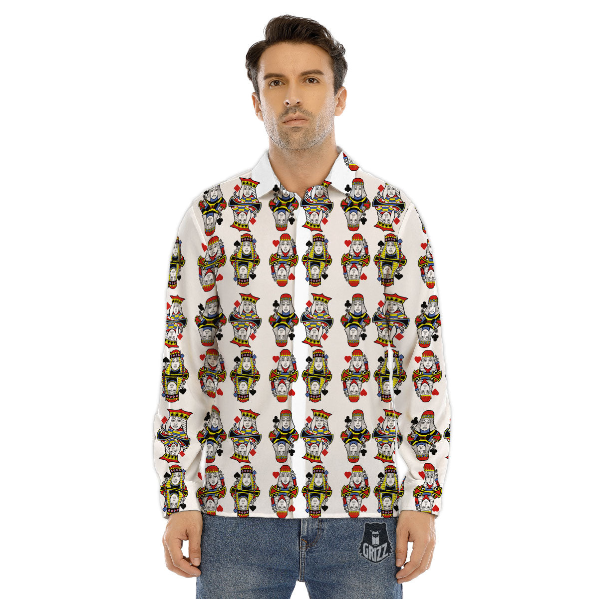 Playing Cards Four Queens Print Pattern Men's Dress Shirts-grizzshop