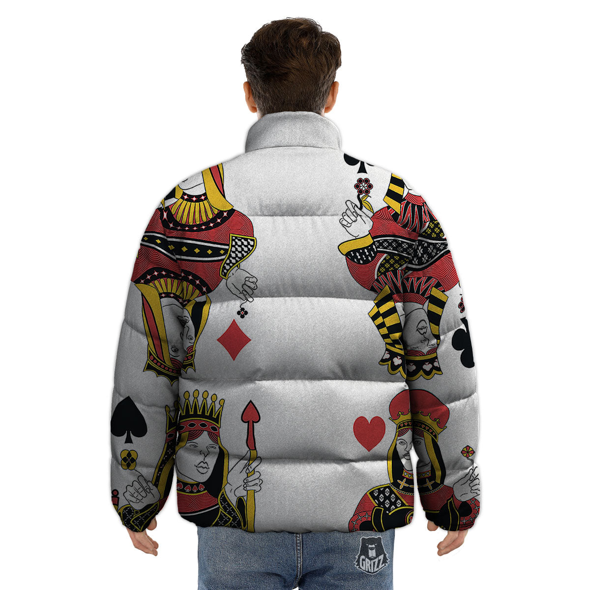 Playing Cards Four Queens Print Puffer Jacket-grizzshop