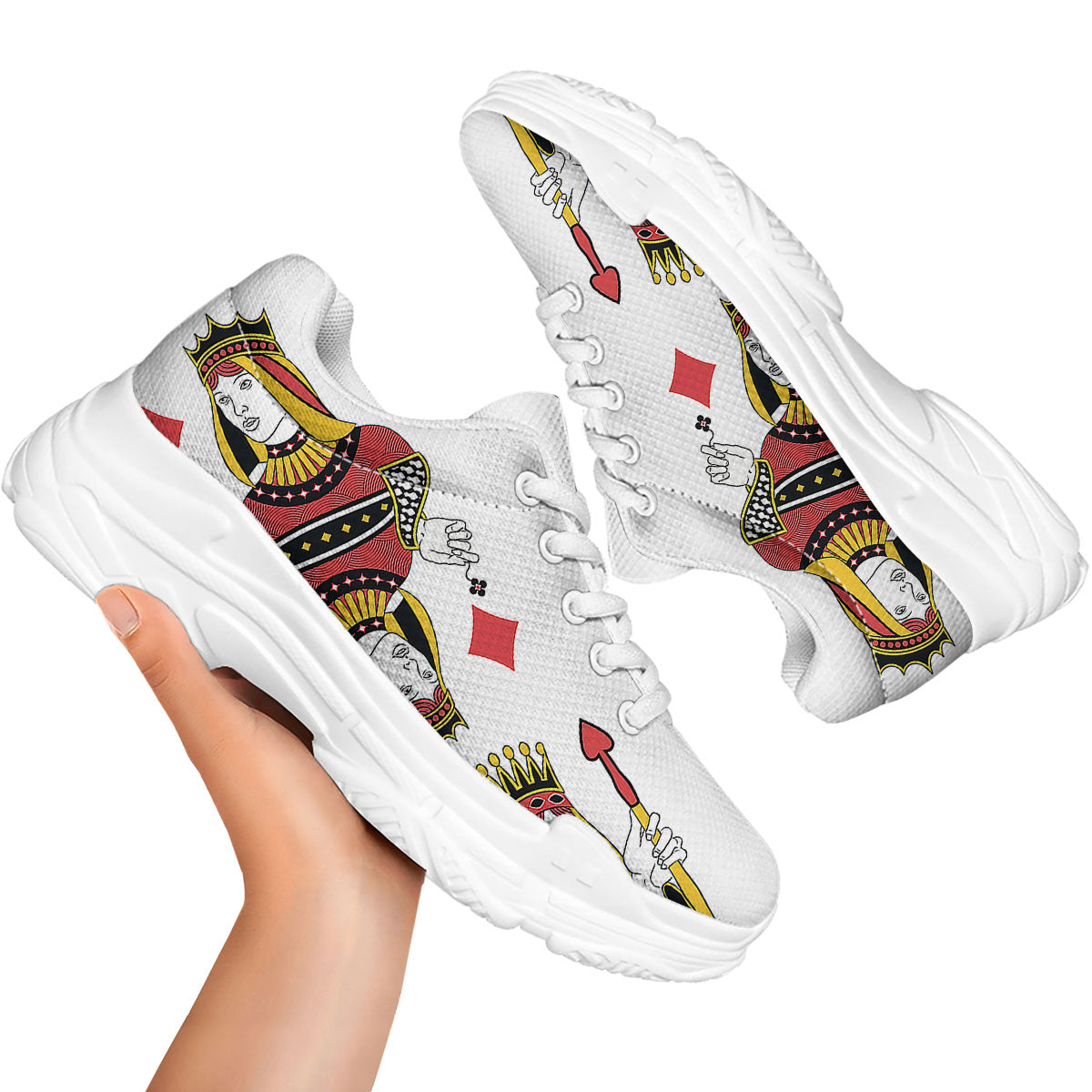 Playing Cards Four Queens Print White Chunky Shoes-grizzshop
