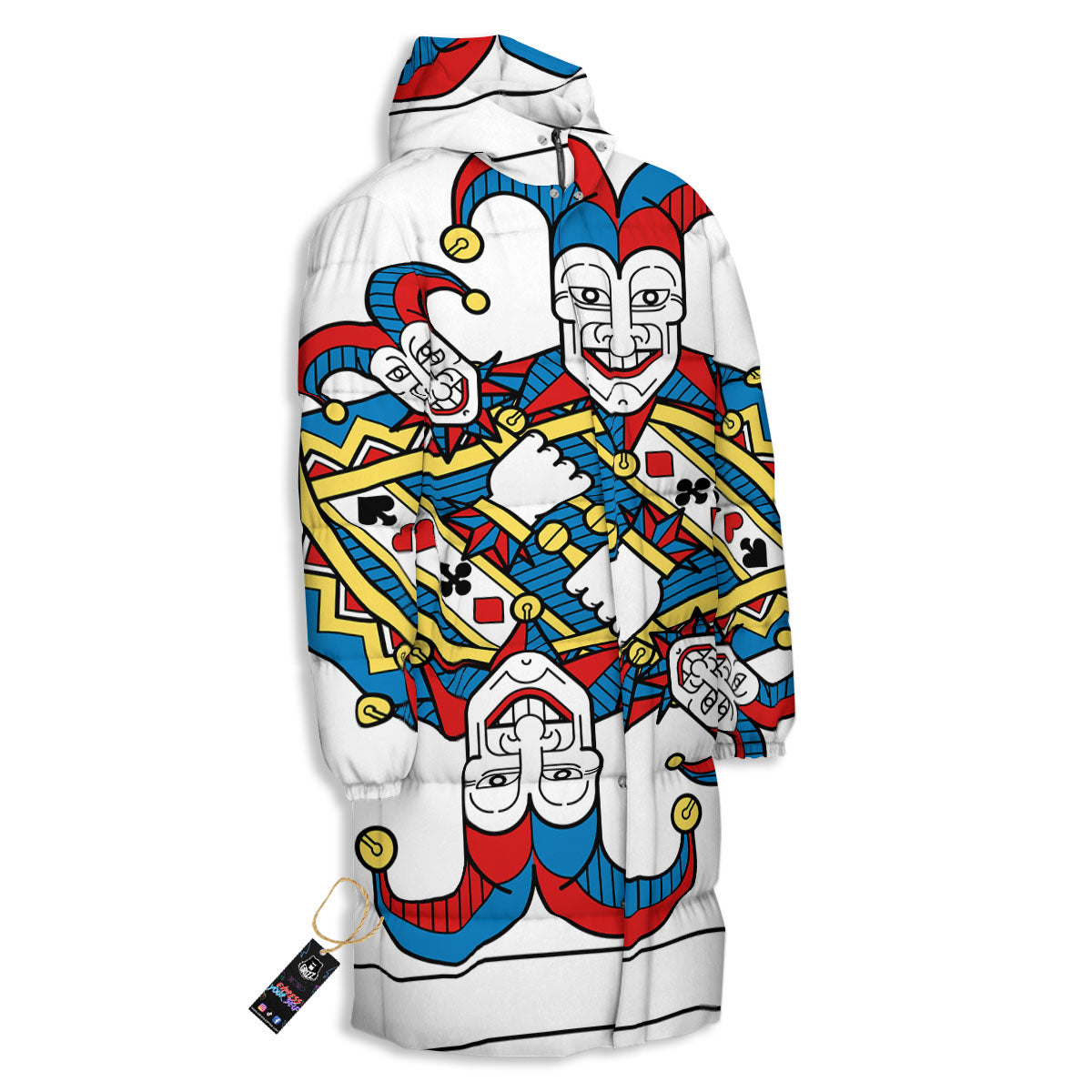 Playing Cards Joker Print Long Down Jacket-grizzshop