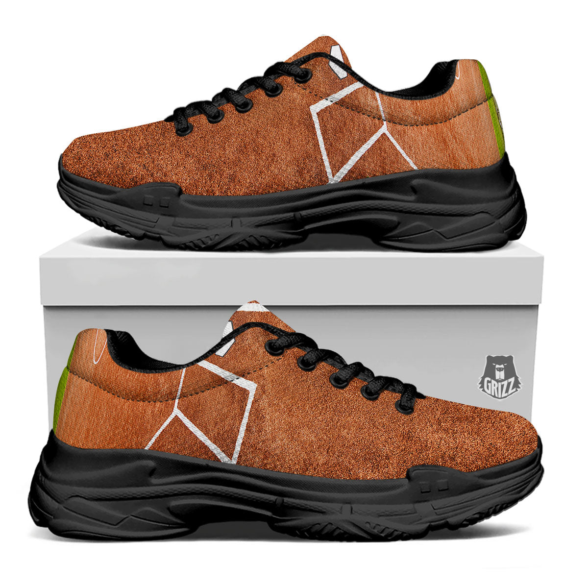 Playing Field Softball Print Black Chunky Shoes-grizzshop