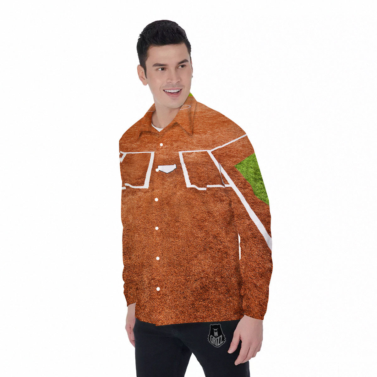 Playing Field Softball Print Men's Long Sleeve Shirts-grizzshop