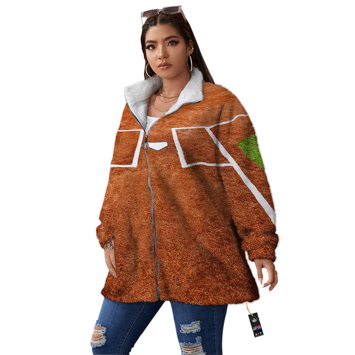 Playing Field Softball Print Women's Sherpa Jacket-grizzshop