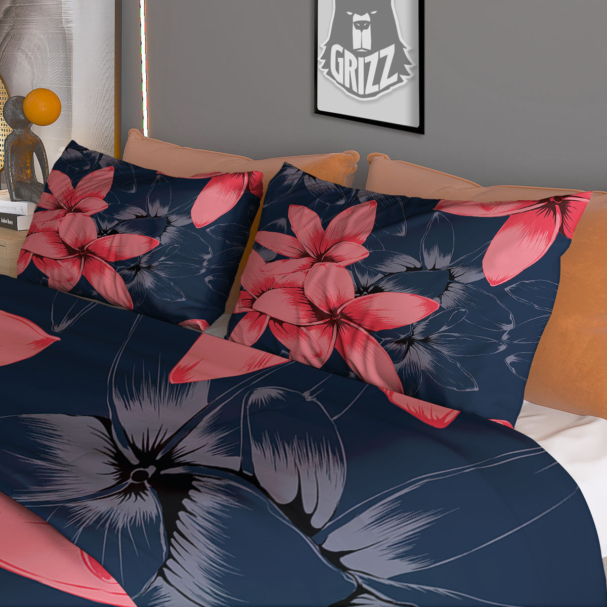 Plumeria Flower Pink Print Duvet Cover Bedding Set-grizzshop