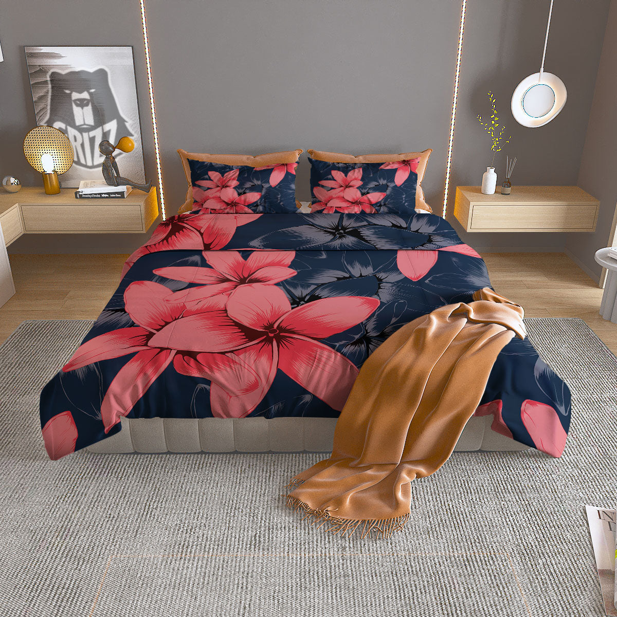 Plumeria Flower Pink Print Duvet Cover Bedding Set-grizzshop