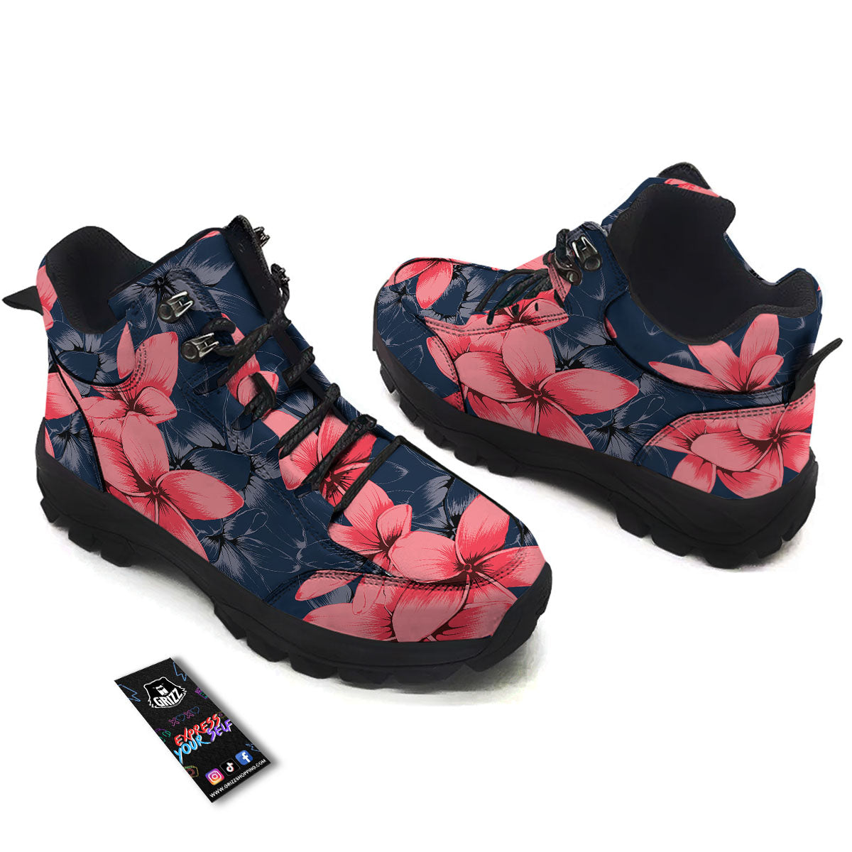 Plumeria Flower Pink Print Hiking Shoes-grizzshop