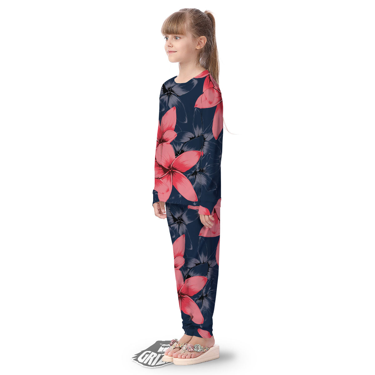 Plumeria Flower Pink Print Kid's Pajamas-grizzshop