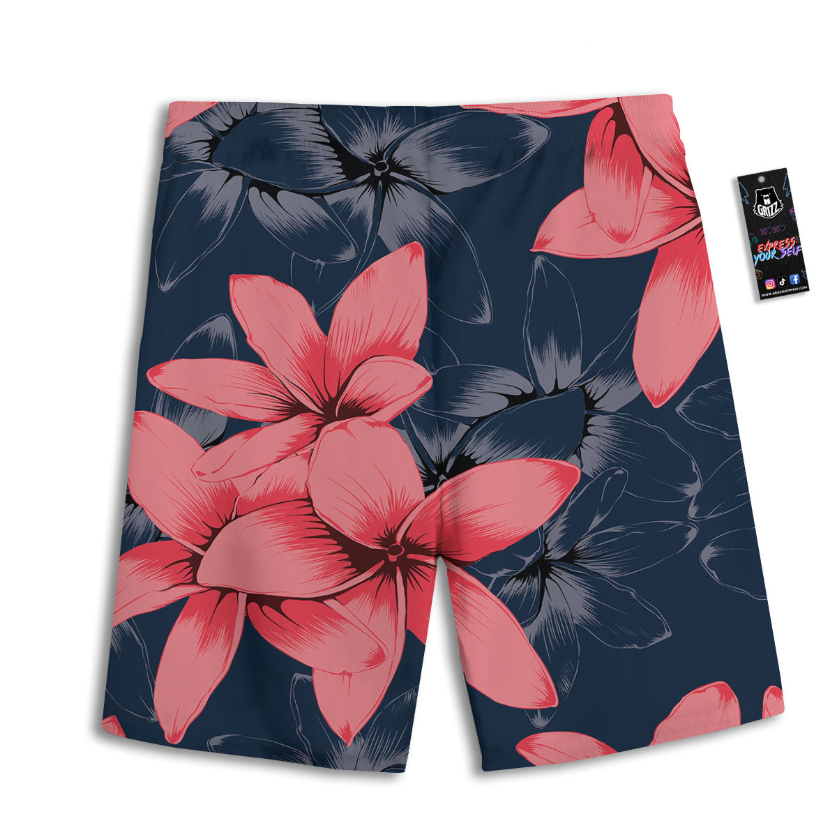 Plumeria Flower Pink Print Men's Athletic Shorts-grizzshop