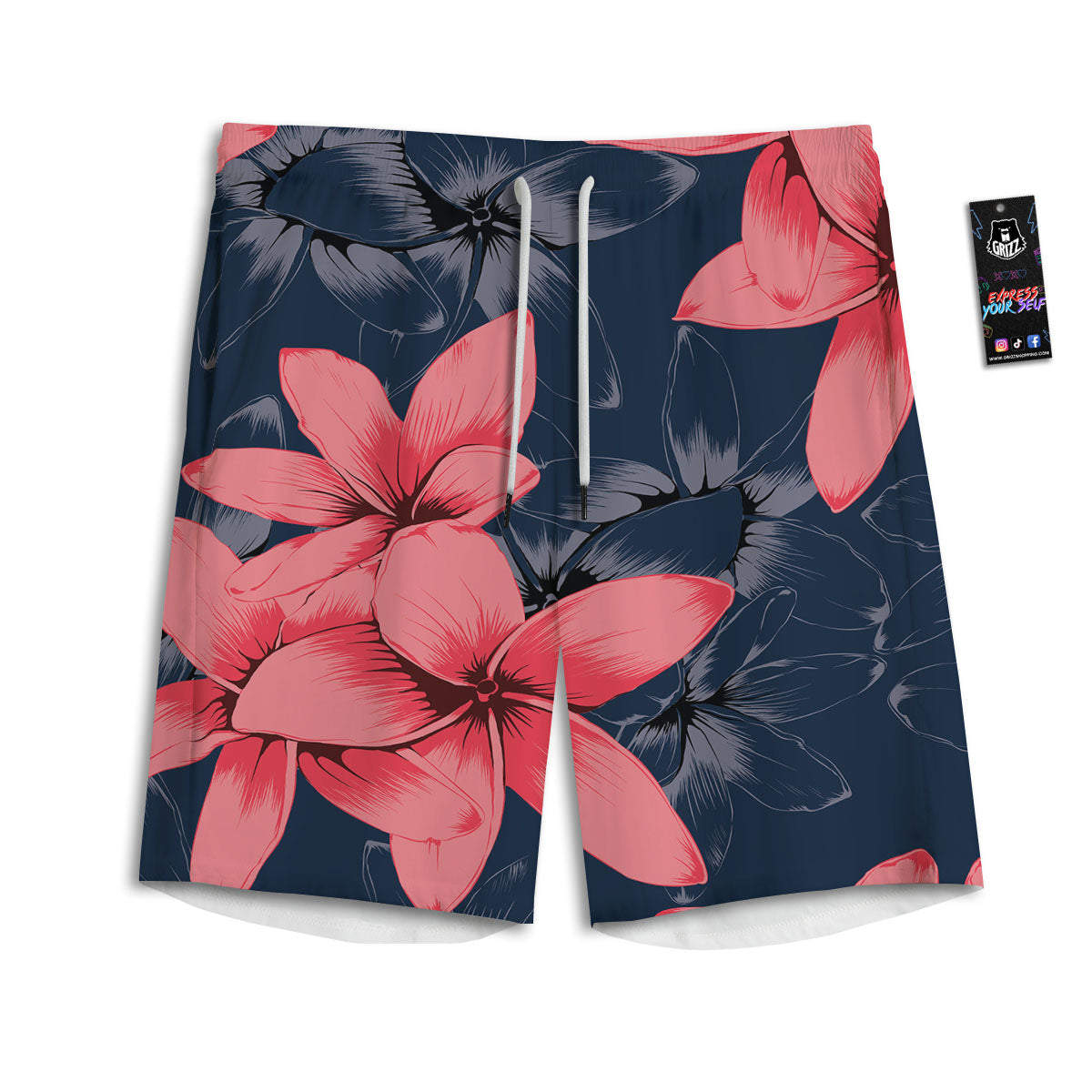 Plumeria Flower Pink Print Men's Athletic Shorts-grizzshop