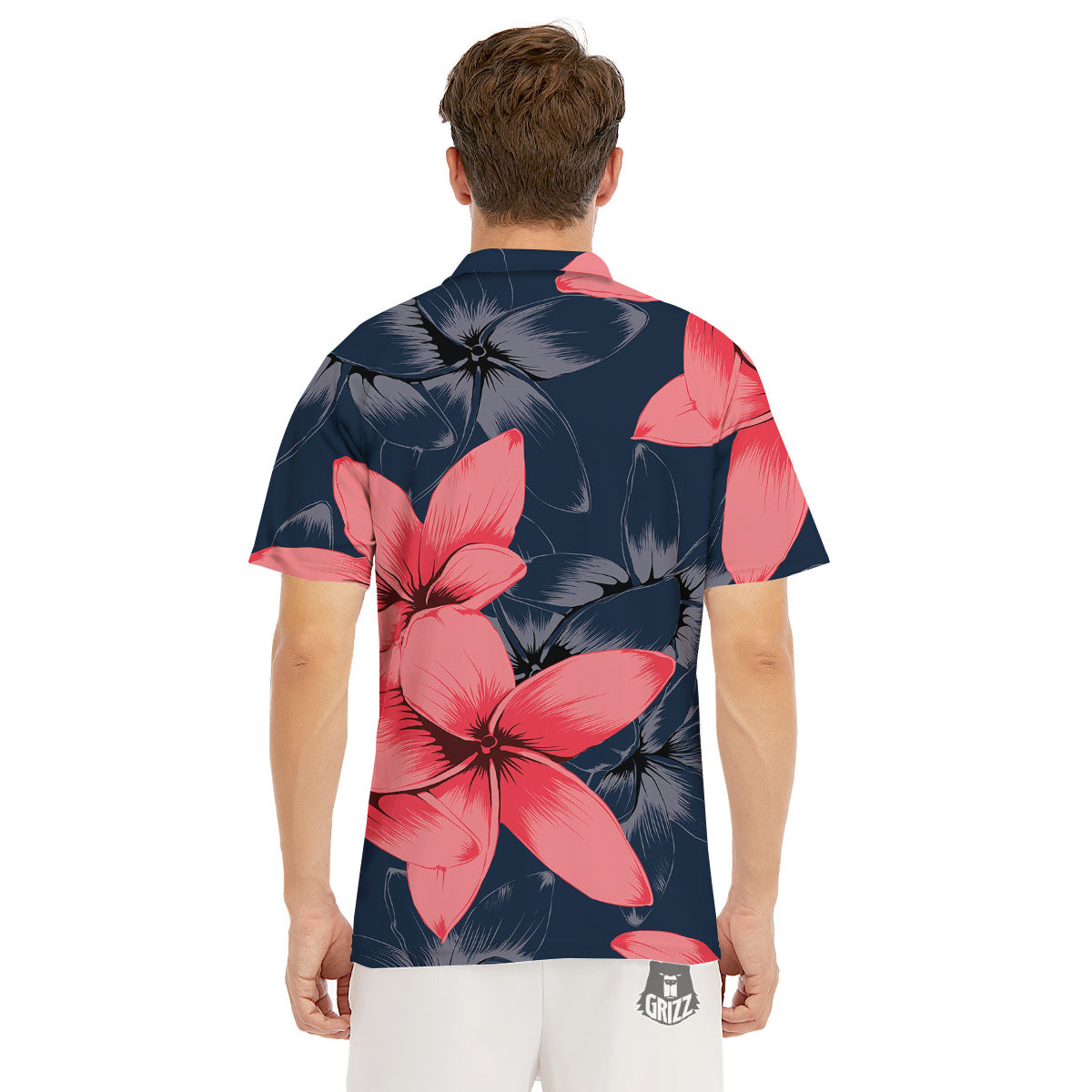 Plumeria Flower Pink Print Men's Golf Shirts-grizzshop