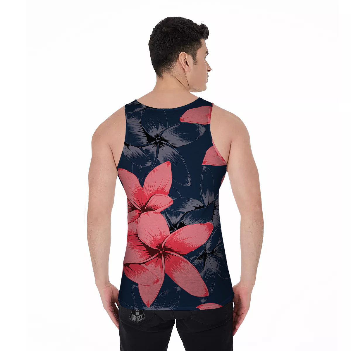 Plumeria Flower Pink Print Men's Tank Top-grizzshop