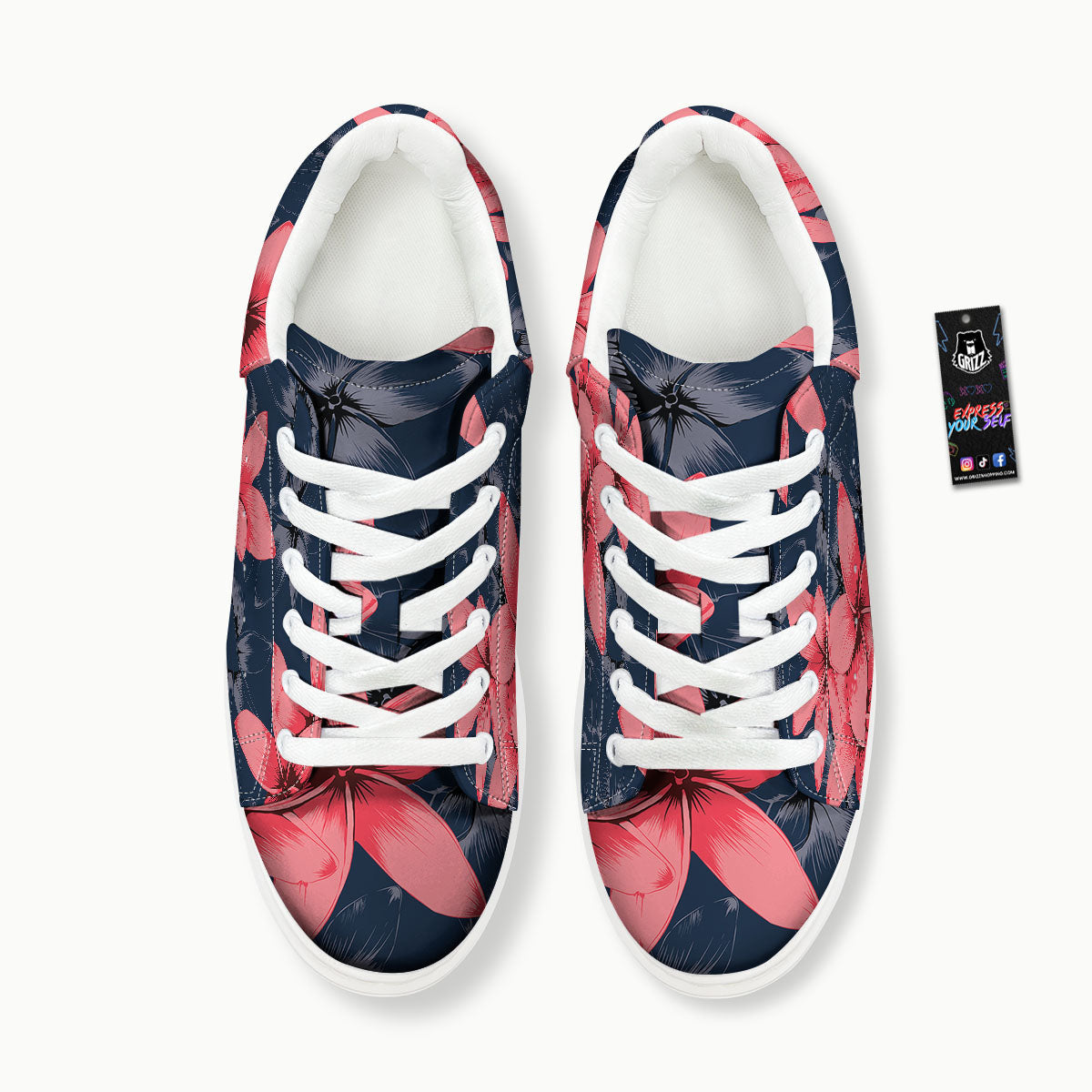 Plumeria Flower Pink Print Platform Shoes-grizzshop