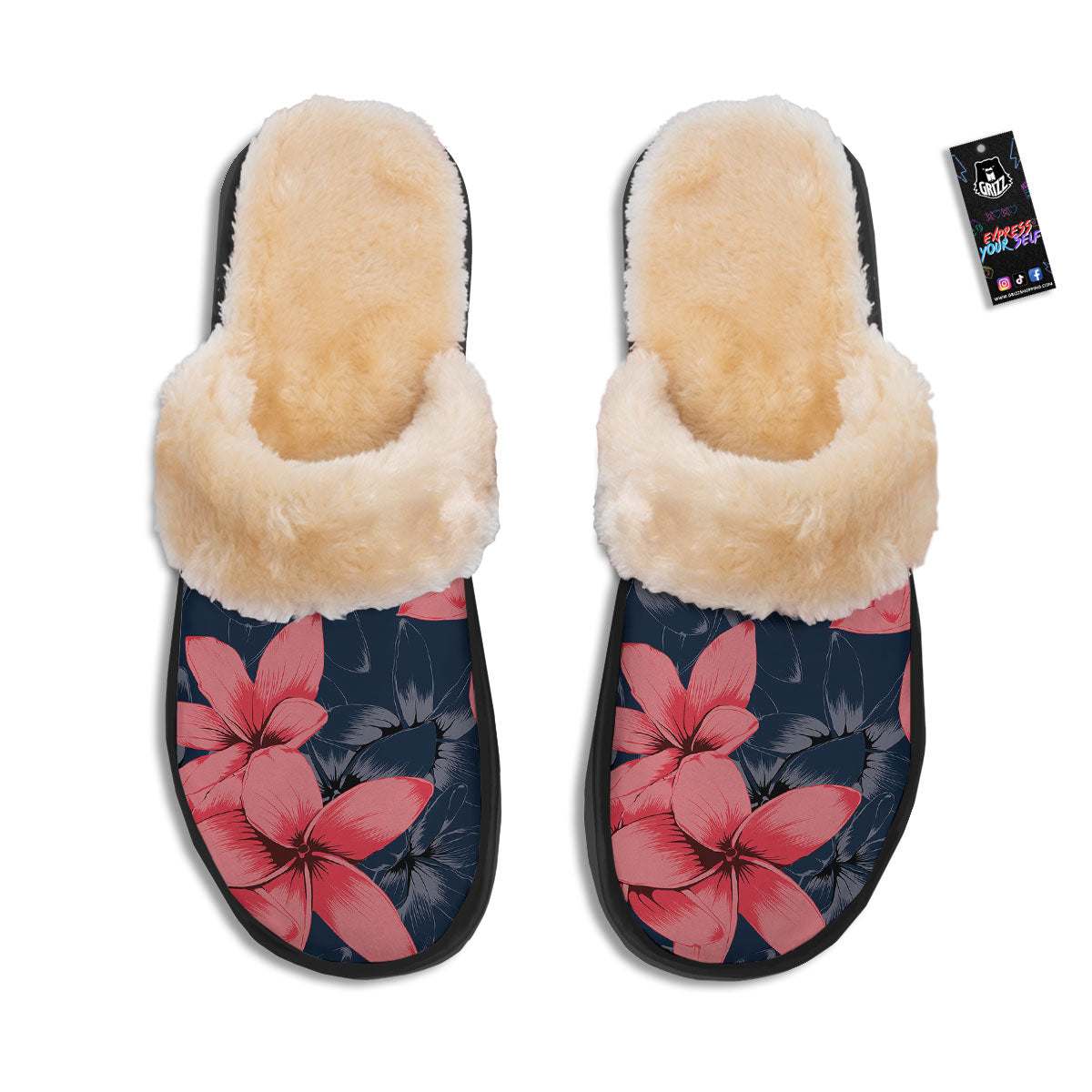 Plumeria Flower Pink Print Slippers-grizzshop