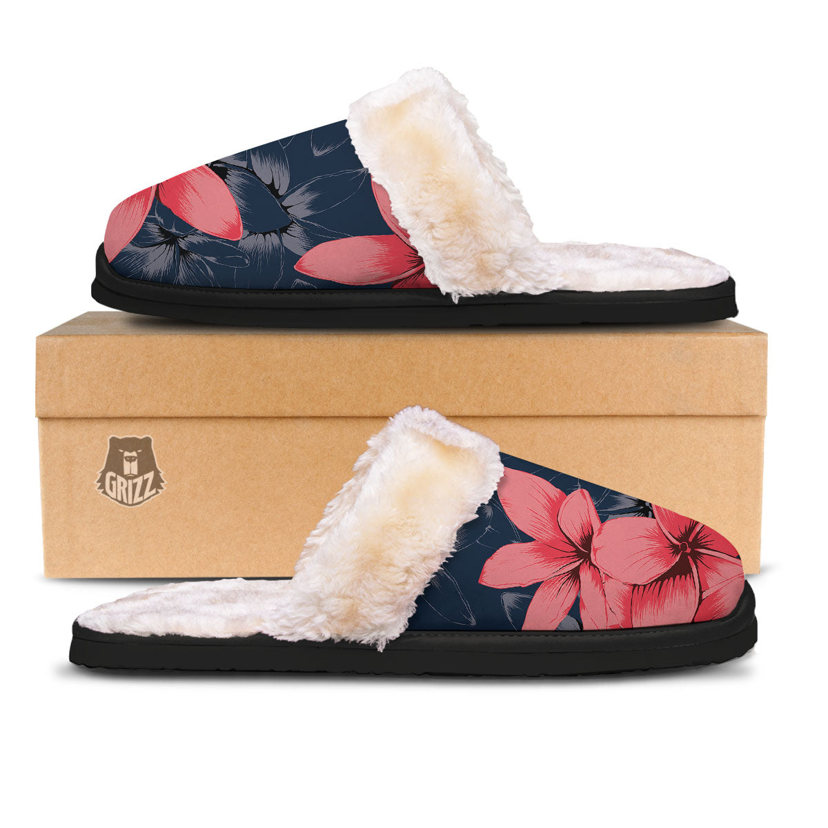 Plumeria Flower Pink Print Slippers-grizzshop