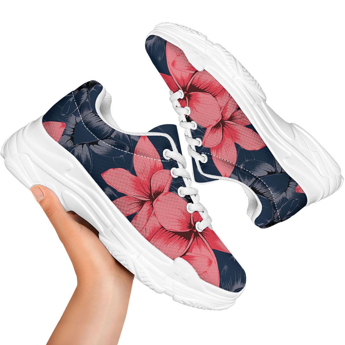 Plumeria Flower Pink Print White Chunky Shoes-grizzshop