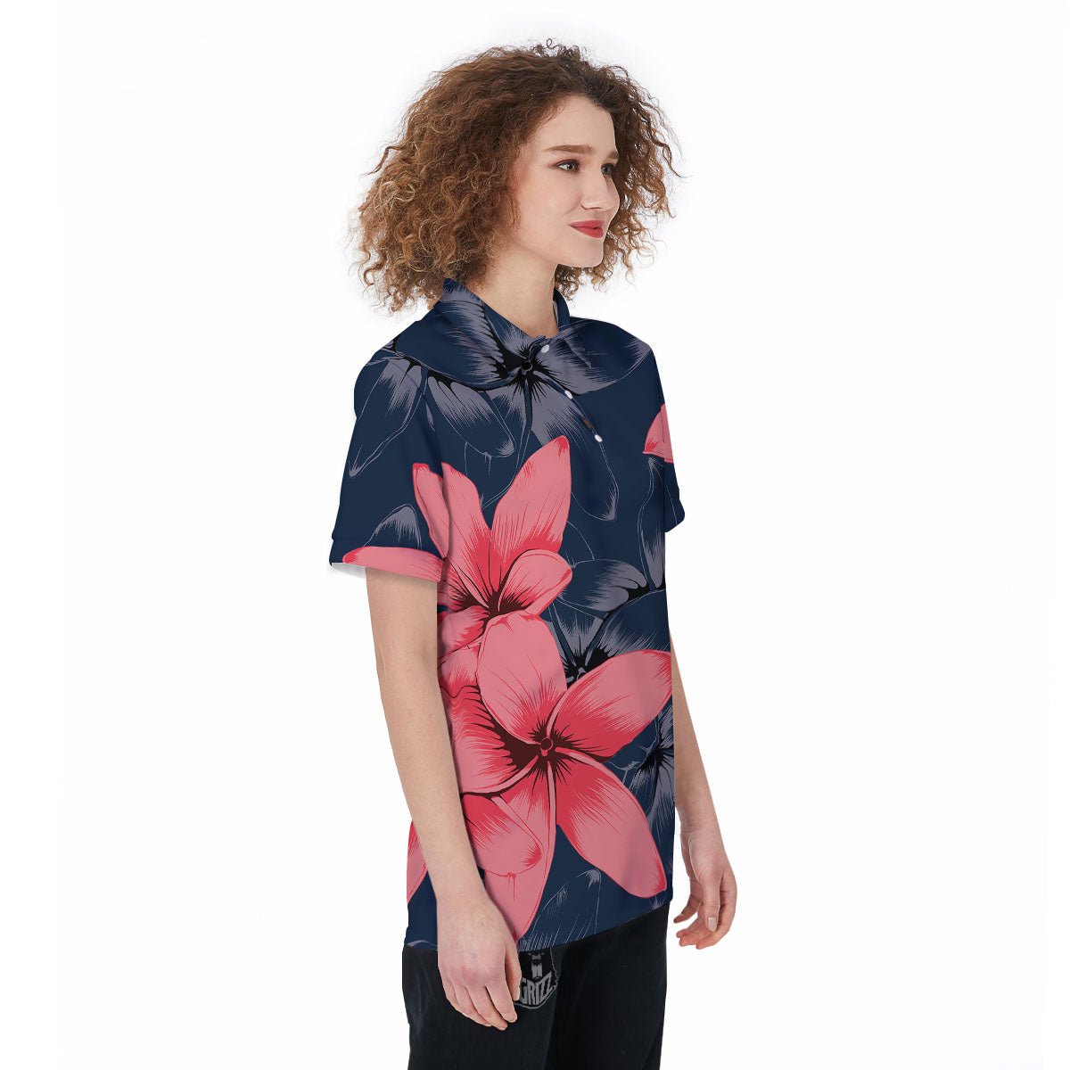 Plumeria Flower Pink Print Women's Golf Shirts-grizzshop