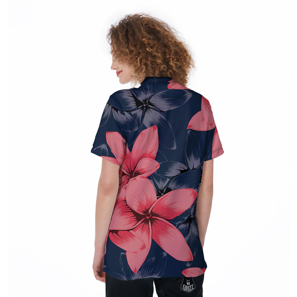 Plumeria Flower Pink Print Women's Golf Shirts-grizzshop