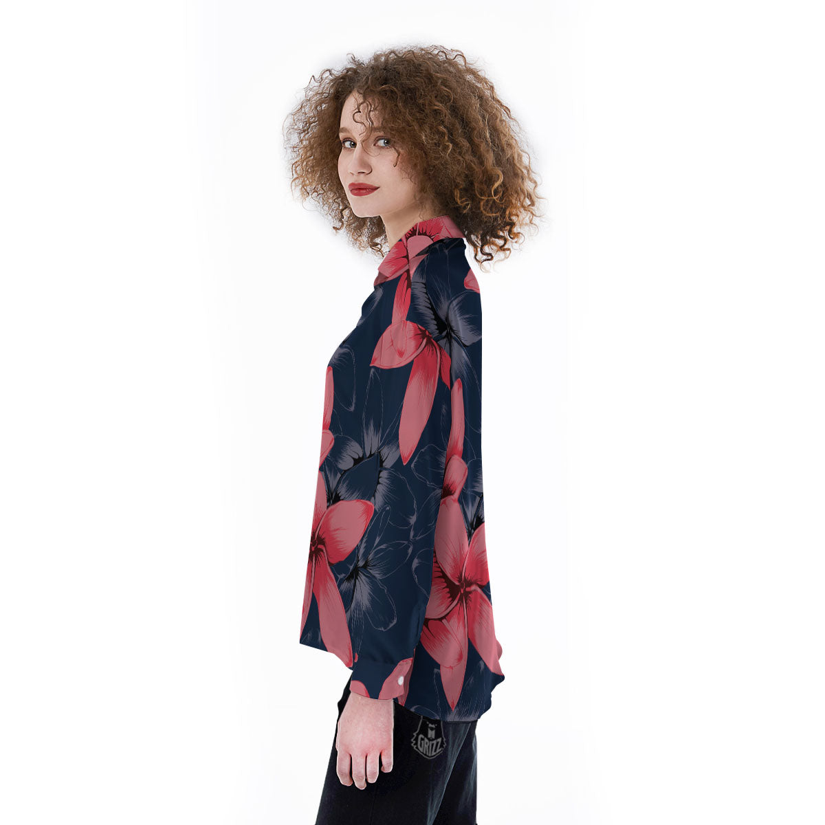 Plumeria Flower Pink Print Women's Long Sleeve Shirts-grizzshop