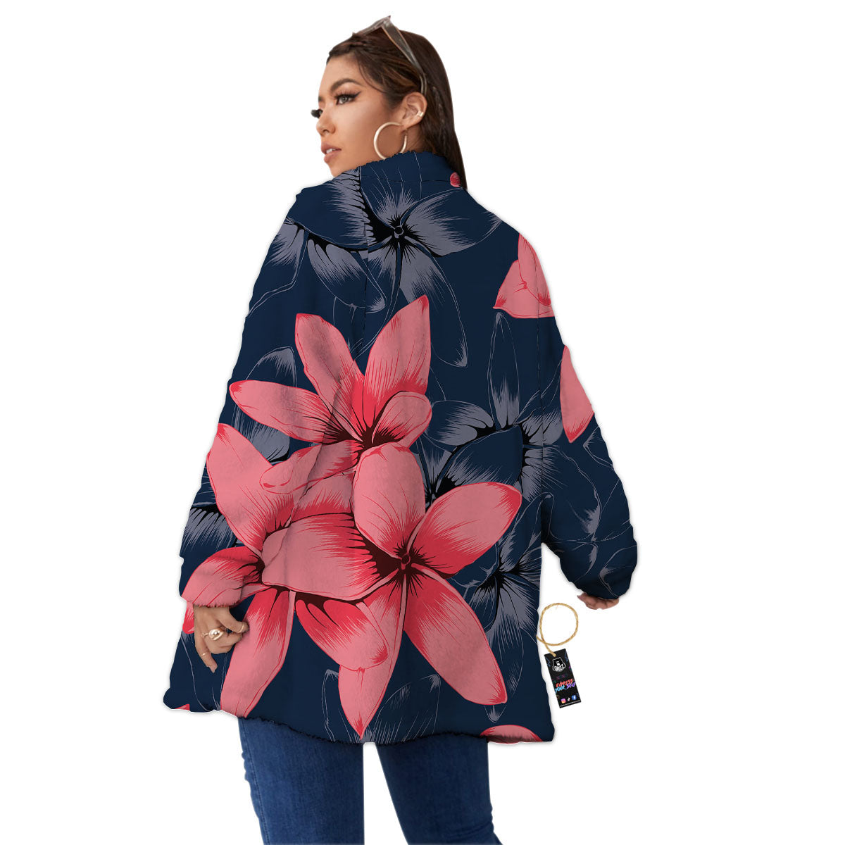 Plumeria Flower Pink Print Women's Sherpa Jacket-grizzshop