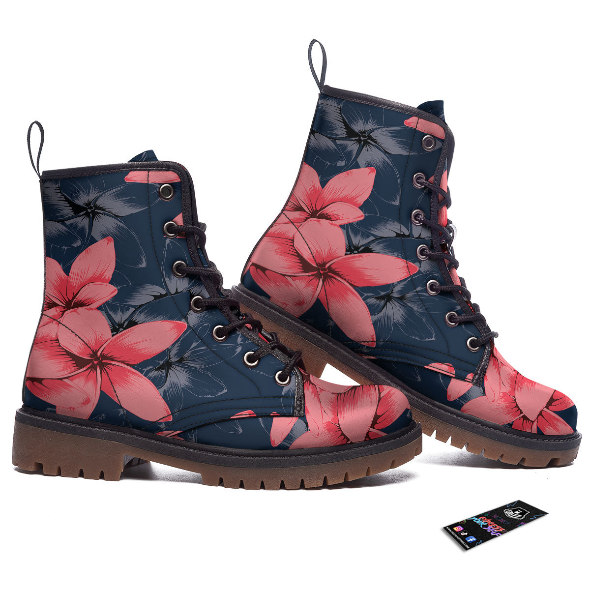 Plumeria Flower Pink Print Work Boots-grizzshop